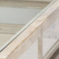 44" Off White Clear And Gold Solid Wood Glass And Iron Storage Coffee Table