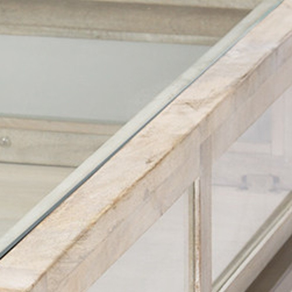 44" Off White Clear And Gold Solid Wood Glass And Iron Storage Coffee Table