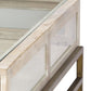 44" Off White Clear And Gold Solid Wood Glass And Iron Storage Coffee Table