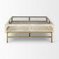 44" Off White Clear And Gold Solid Wood Glass And Iron Storage Coffee Table
