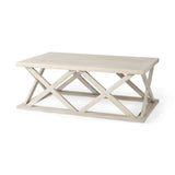 48" Off White Solid Wood Distressed Geo Frame Coffee Table