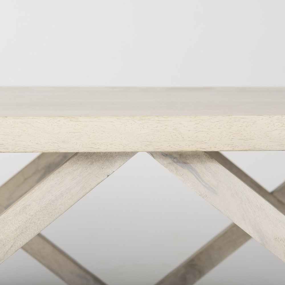 48" Off White Solid Wood Distressed Geo Frame Coffee Table