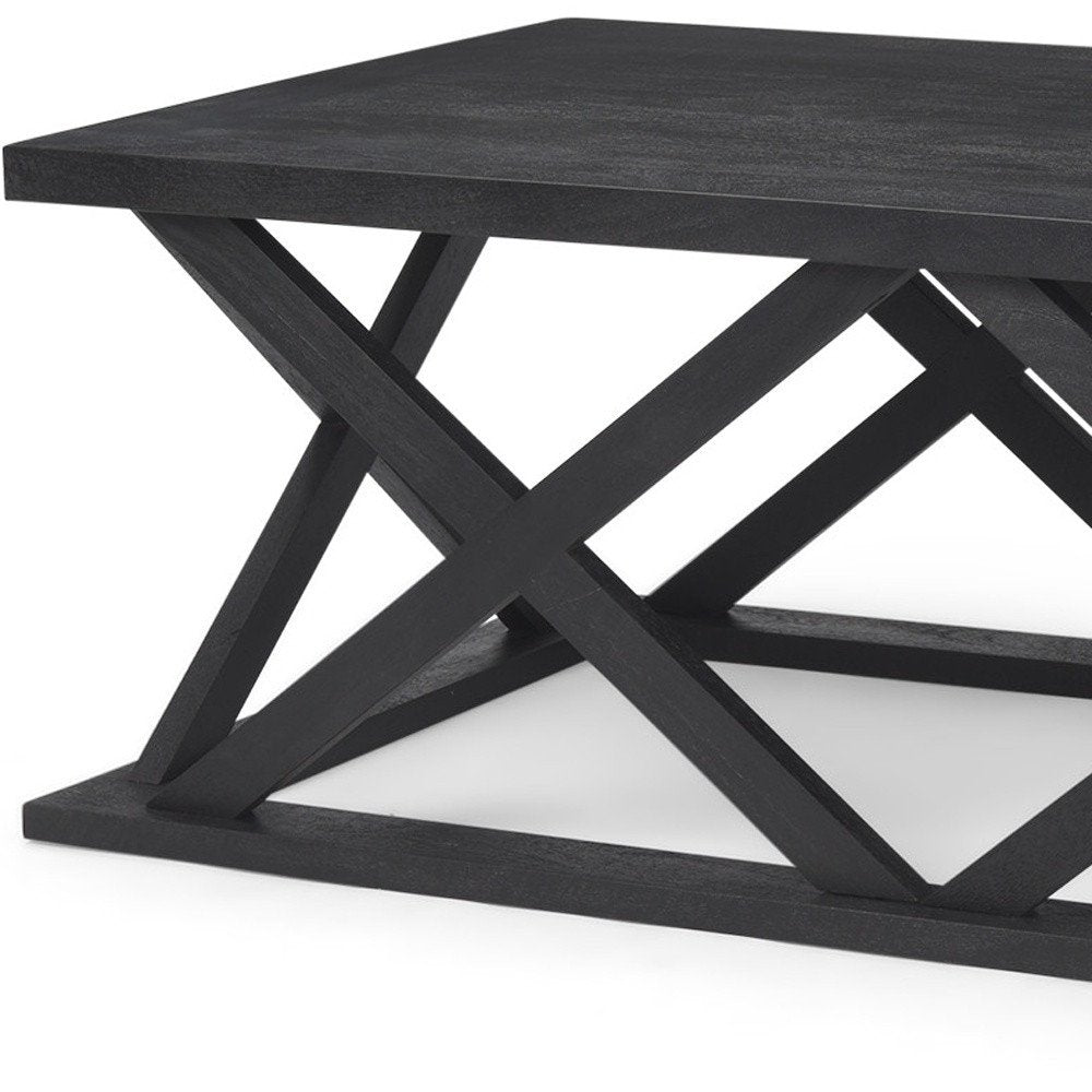 48" Black Solid Wood Geo Frame Coffee Table