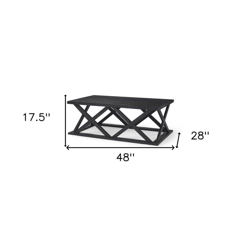 48" Black Solid Wood Geo Frame Coffee Table