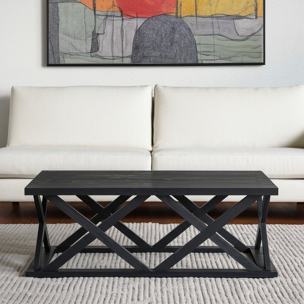 48" Black Solid Wood Geo Frame Coffee Table