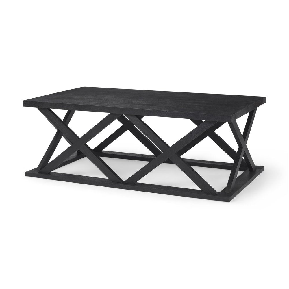 48" Black Solid Wood Geo Frame Coffee Table