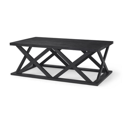 48" Black Solid Wood Geo Frame Coffee Table