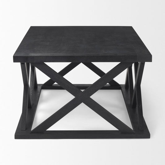 48" Black Solid Wood Geo Frame Coffee Table