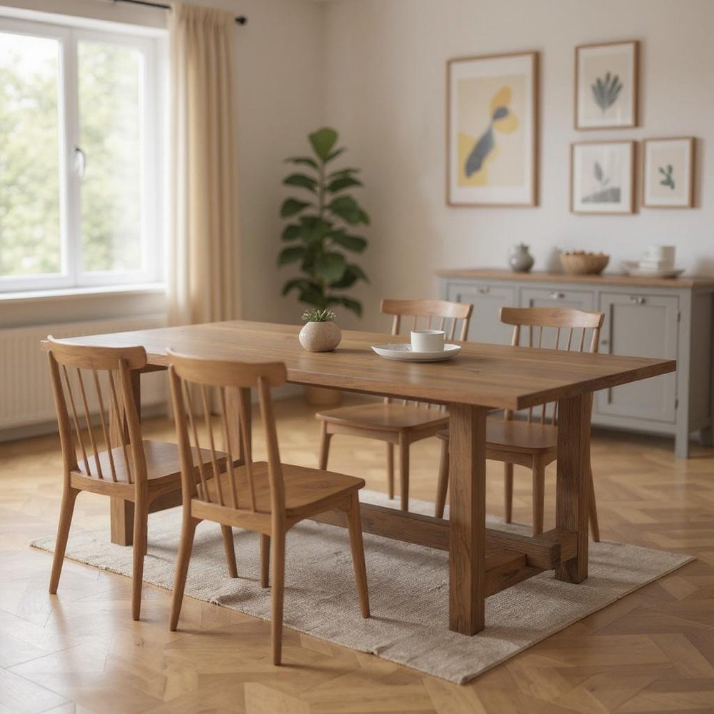 84" Brown Solid Wood Trestle Base Dining Table