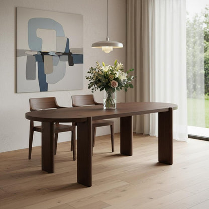 91" Brown Wood Oval Dining Table