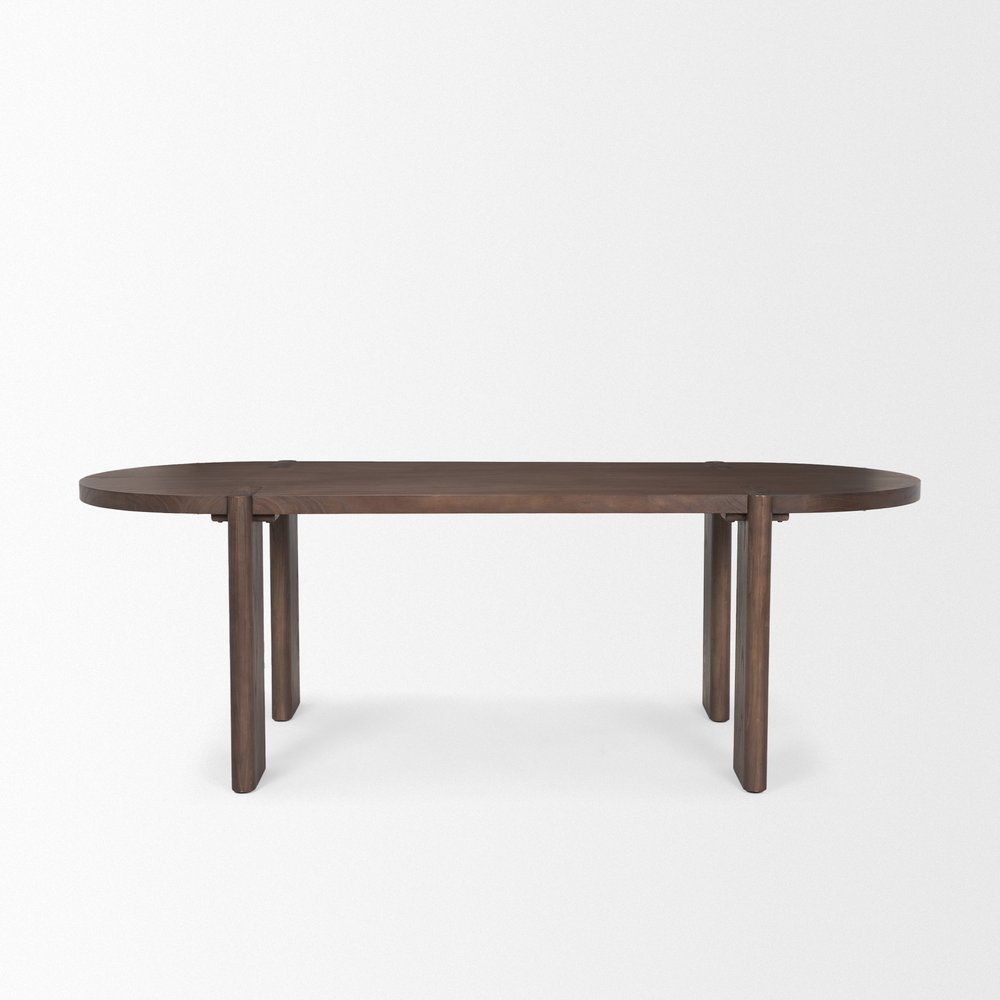 91" Brown Wood Oval Dining Table