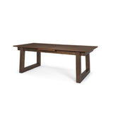 106" Dark Brown Solid Wood Self-Storing Leaf Sled Base Extendable Dining Table