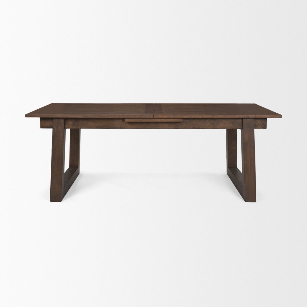 106" Dark Brown Solid Wood Self-Storing Leaf Sled Base Extendable Dining Table