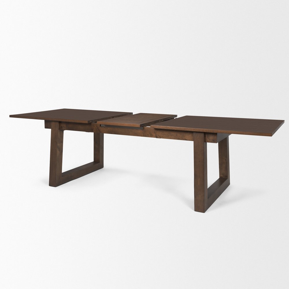 106" Dark Brown Solid Wood Self-Storing Leaf Sled Base Extendable Dining Table