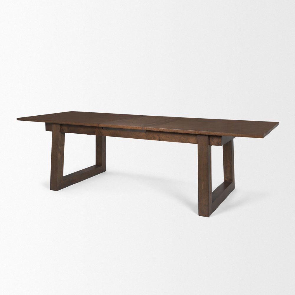 106" Dark Brown Solid Wood Self-Storing Leaf Sled Base Extendable Dining Table