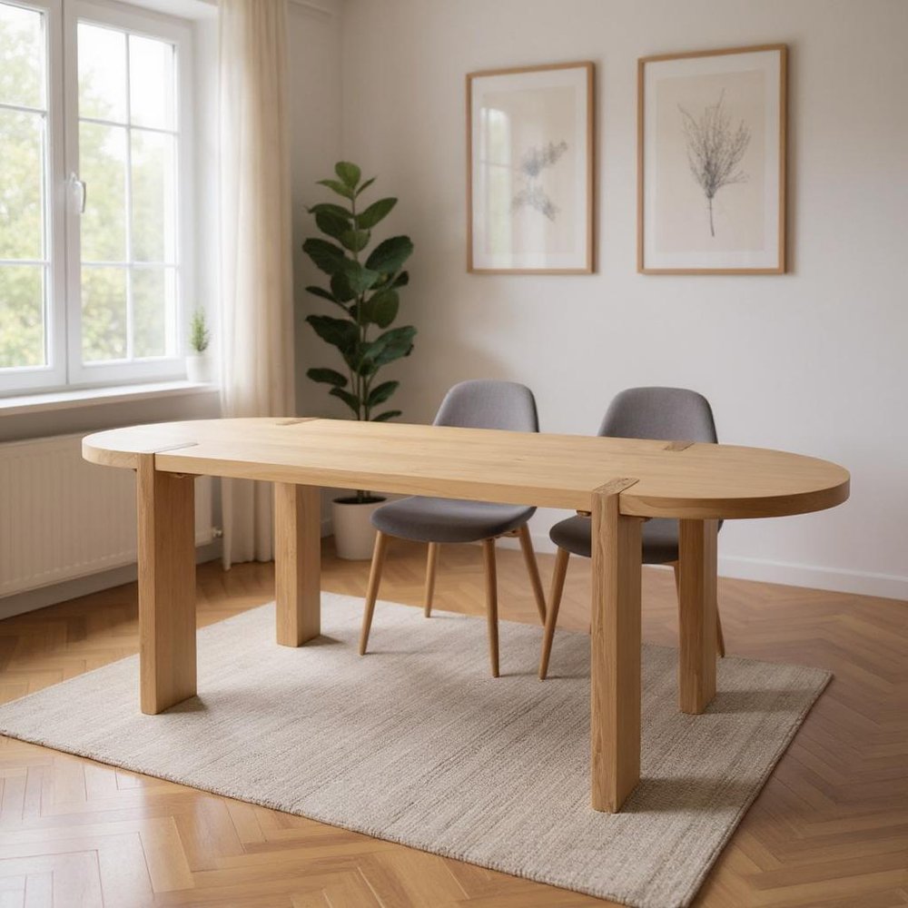 91" Light Brown Wood Oval Dining Table