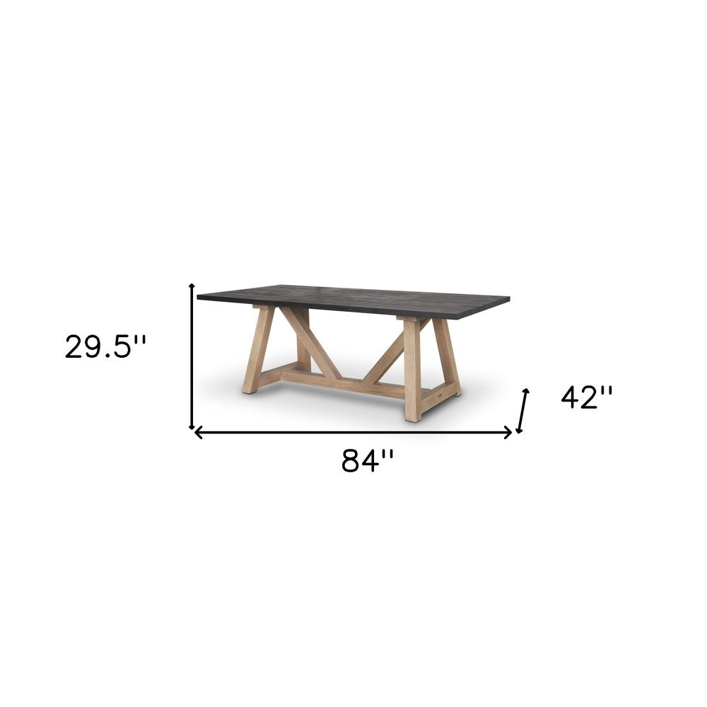 84" Black and Brown Solid Wood Trestle Base Dining Table