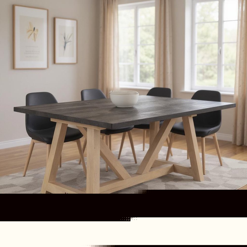 84" Black and Brown Solid Wood Trestle Base Dining Table