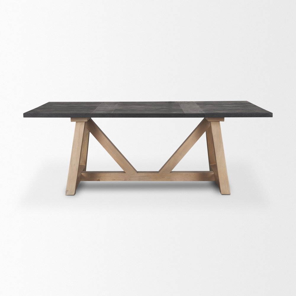 84" Black and Brown Solid Wood Trestle Base Dining Table