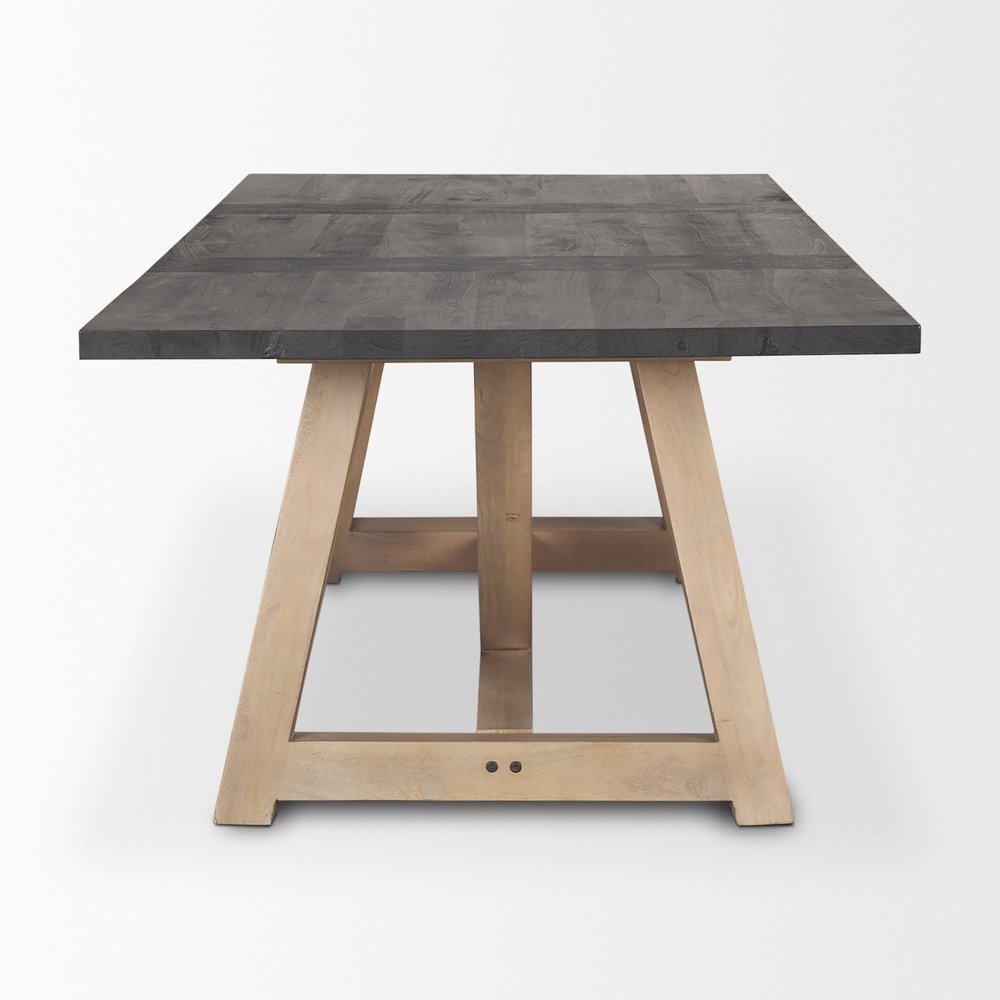 84" Black and Brown Solid Wood Trestle Base Dining Table