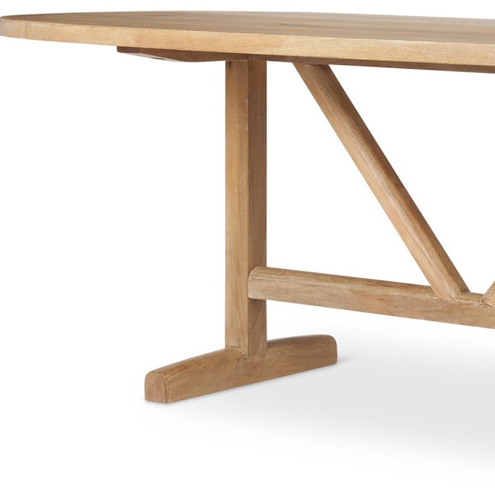 84" Light Brown Solid Wood Trestle Base Oval Dining Table