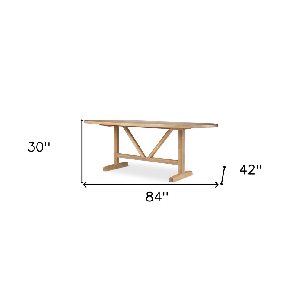 84" Light Brown Solid Wood Trestle Base Oval Dining Table