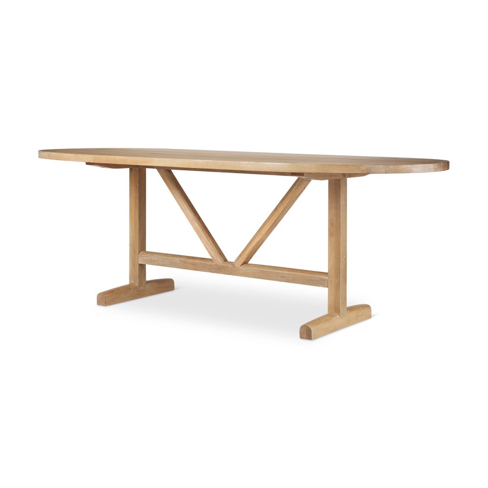 84" Light Brown Solid Wood Trestle Base Oval Dining Table