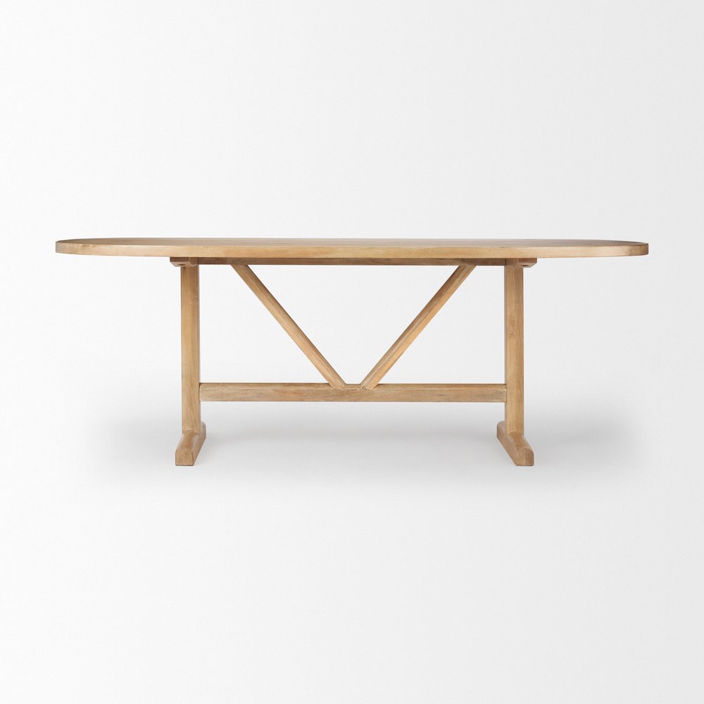 84" Light Brown Solid Wood Trestle Base Oval Dining Table