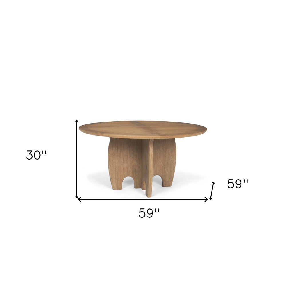 59" Brown Solid Wood Pedestal Base Round Top Dining Table
