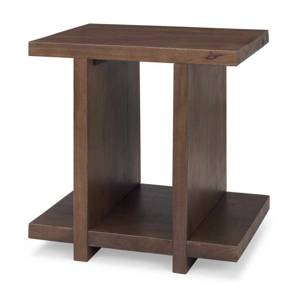 22" Brown Solid Wood Sled End Table With Shelf