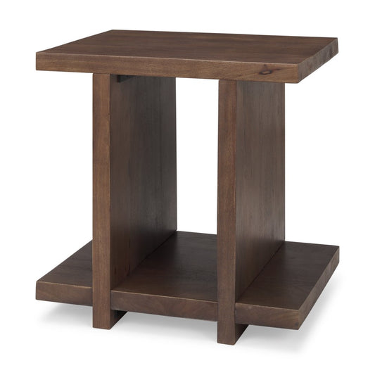 22" Brown Solid Wood Sled End Table With Shelf