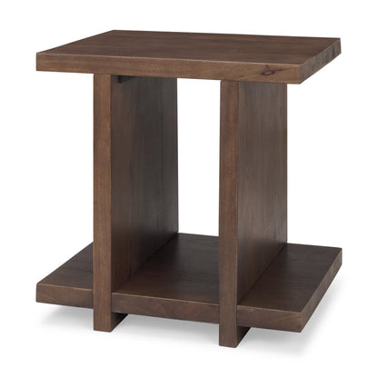 22" Brown Solid Wood Sled End Table With Shelf