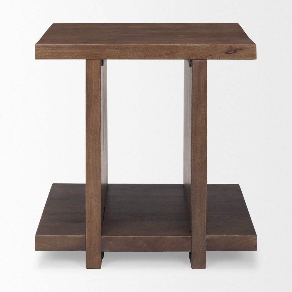 22" Brown Solid Wood Sled End Table With Shelf