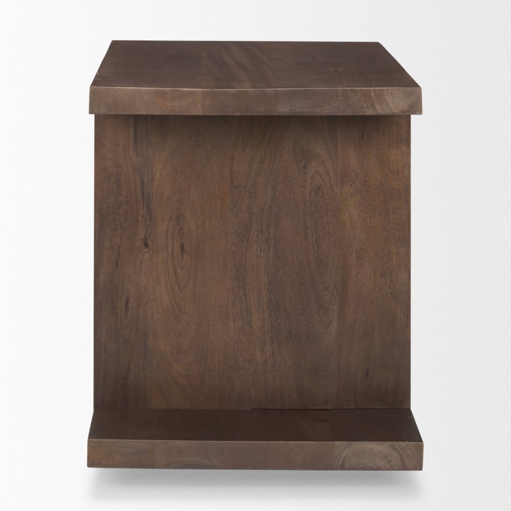 22" Brown Solid Wood Sled End Table With Shelf