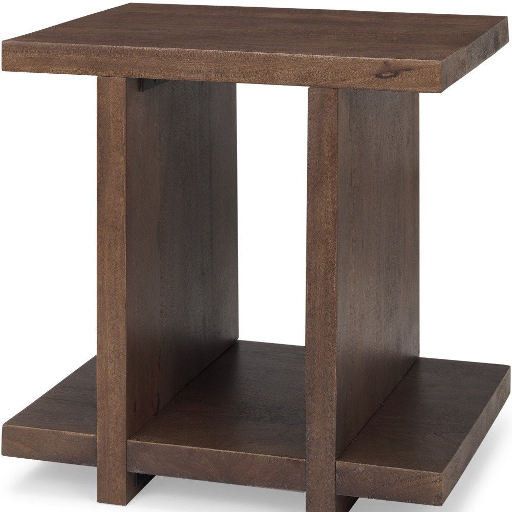 22" Brown Solid Wood Sled End Table With Shelf