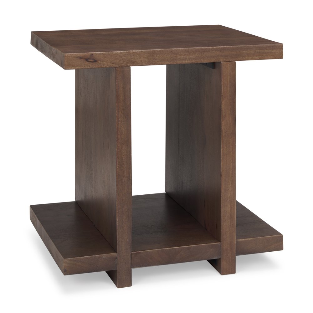 22" Brown Solid Wood Sled End Table With Shelf