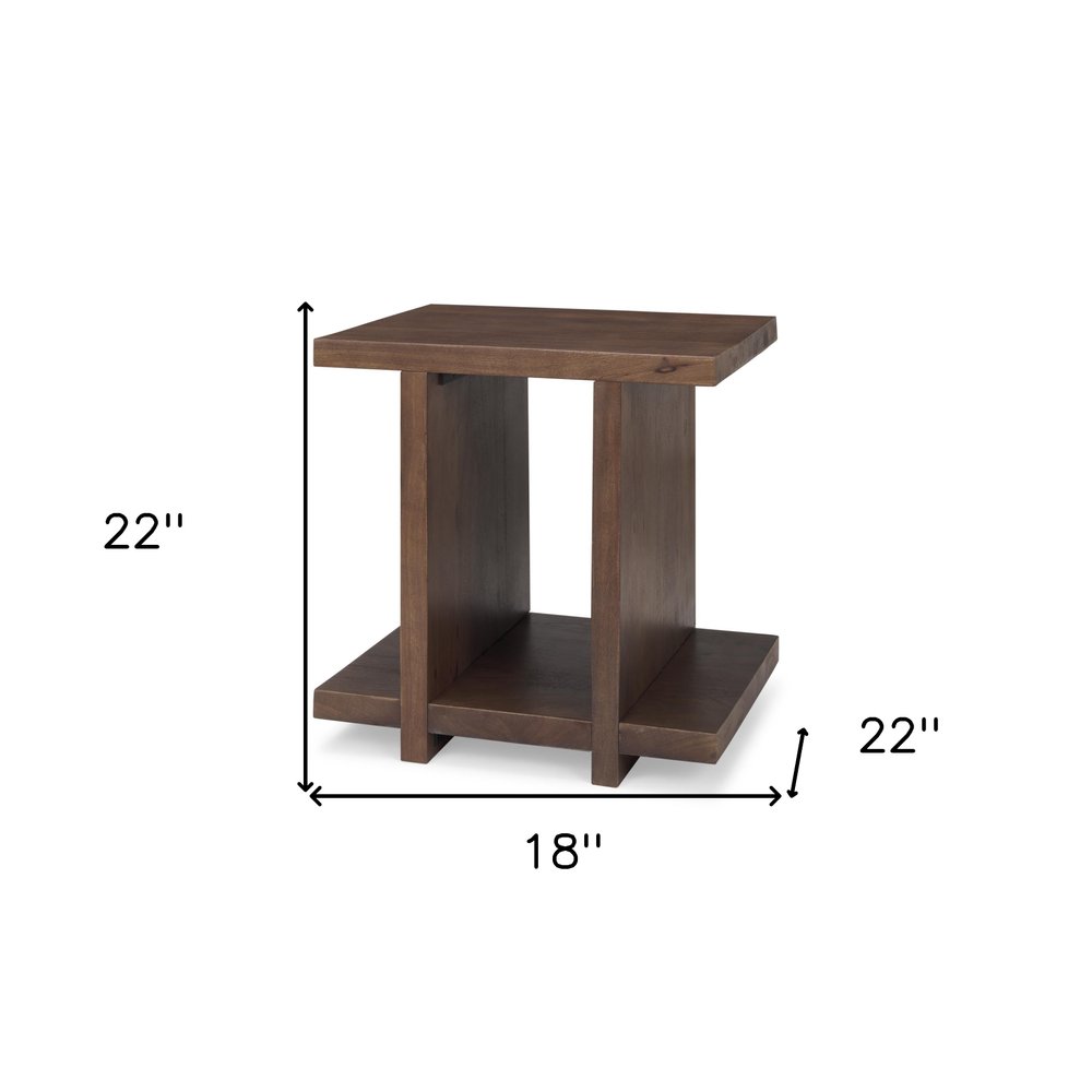 22" Brown Solid Wood Sled End Table With Shelf