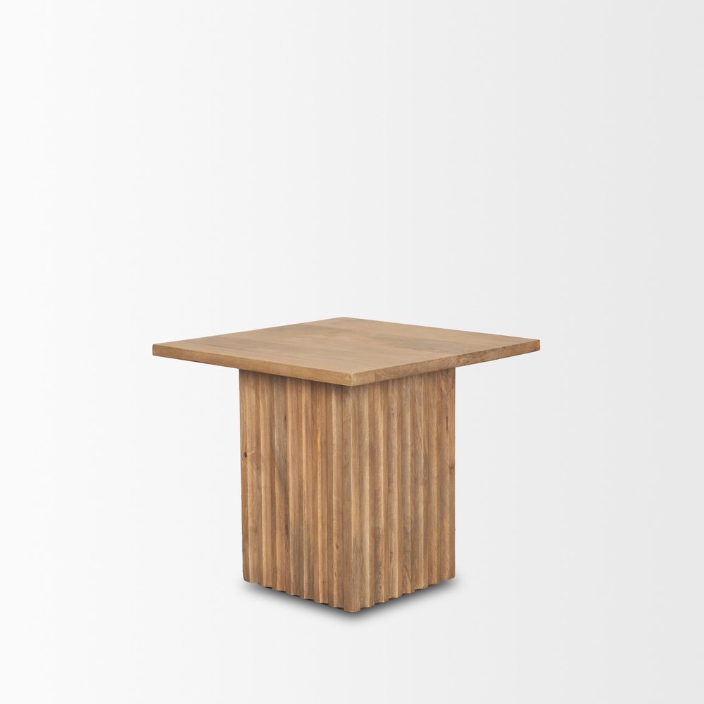 22" Brown Solid Wood Square Block End Table