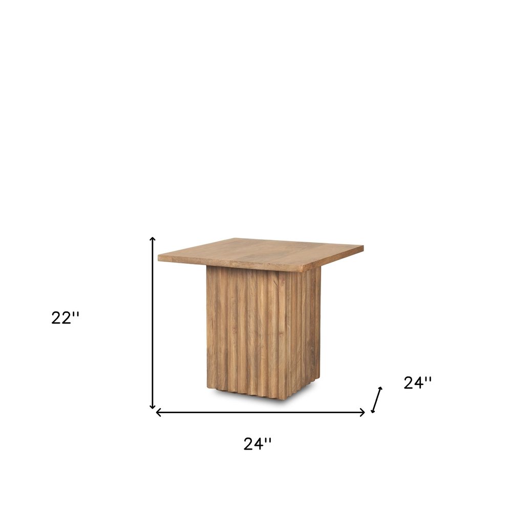 22" Brown Solid Wood Square Block End Table