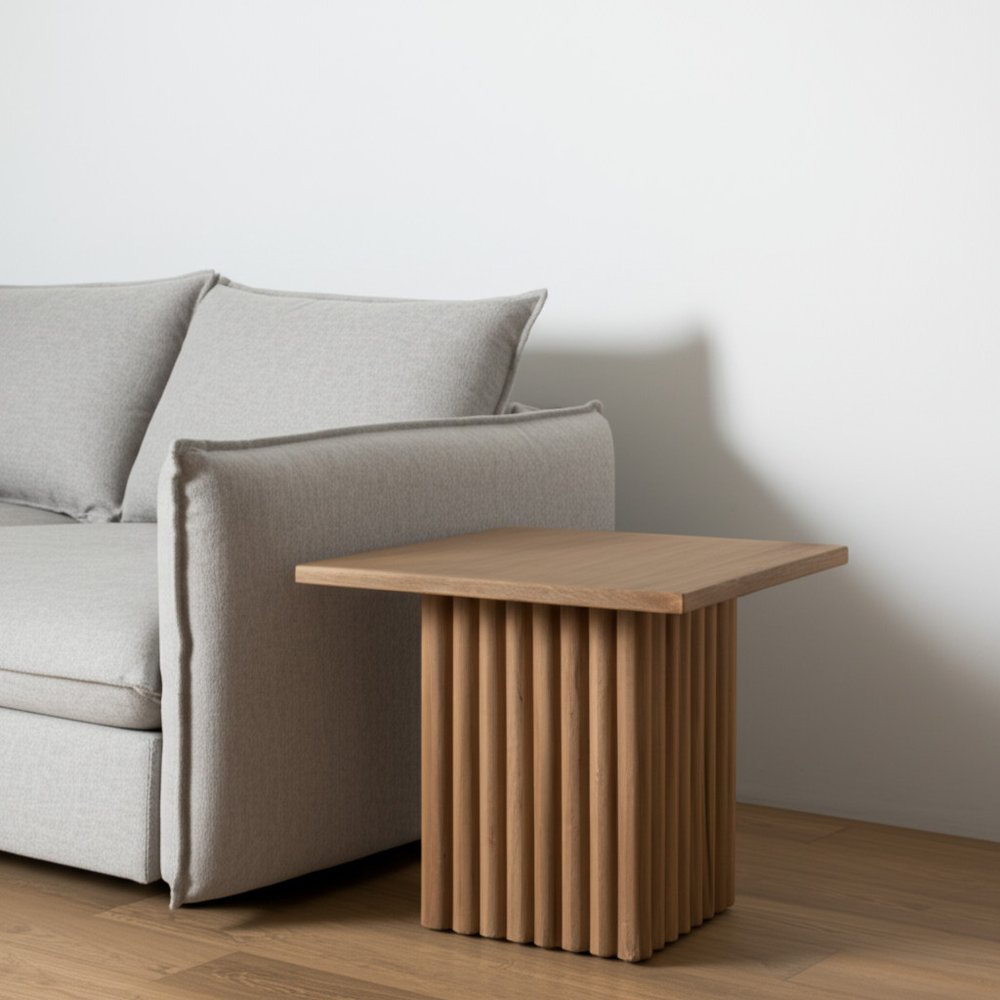 22" Brown Solid Wood Square Block End Table