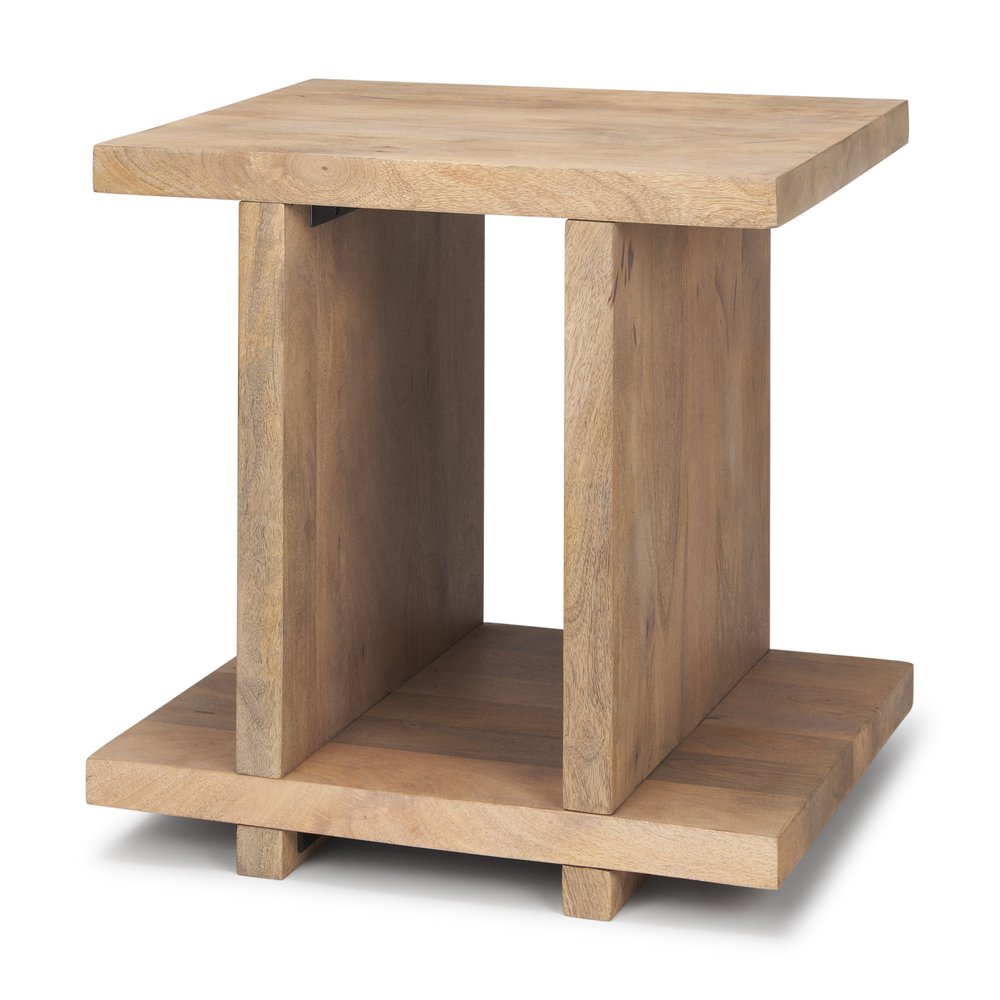 22" Brown Solid Wood Sled End Table With Shelf