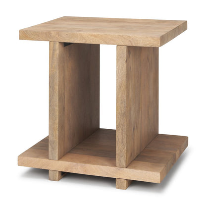 22" Brown Solid Wood Sled End Table With Shelf