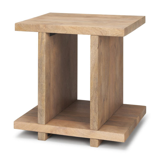22" Brown Solid Wood Sled End Table With Shelf