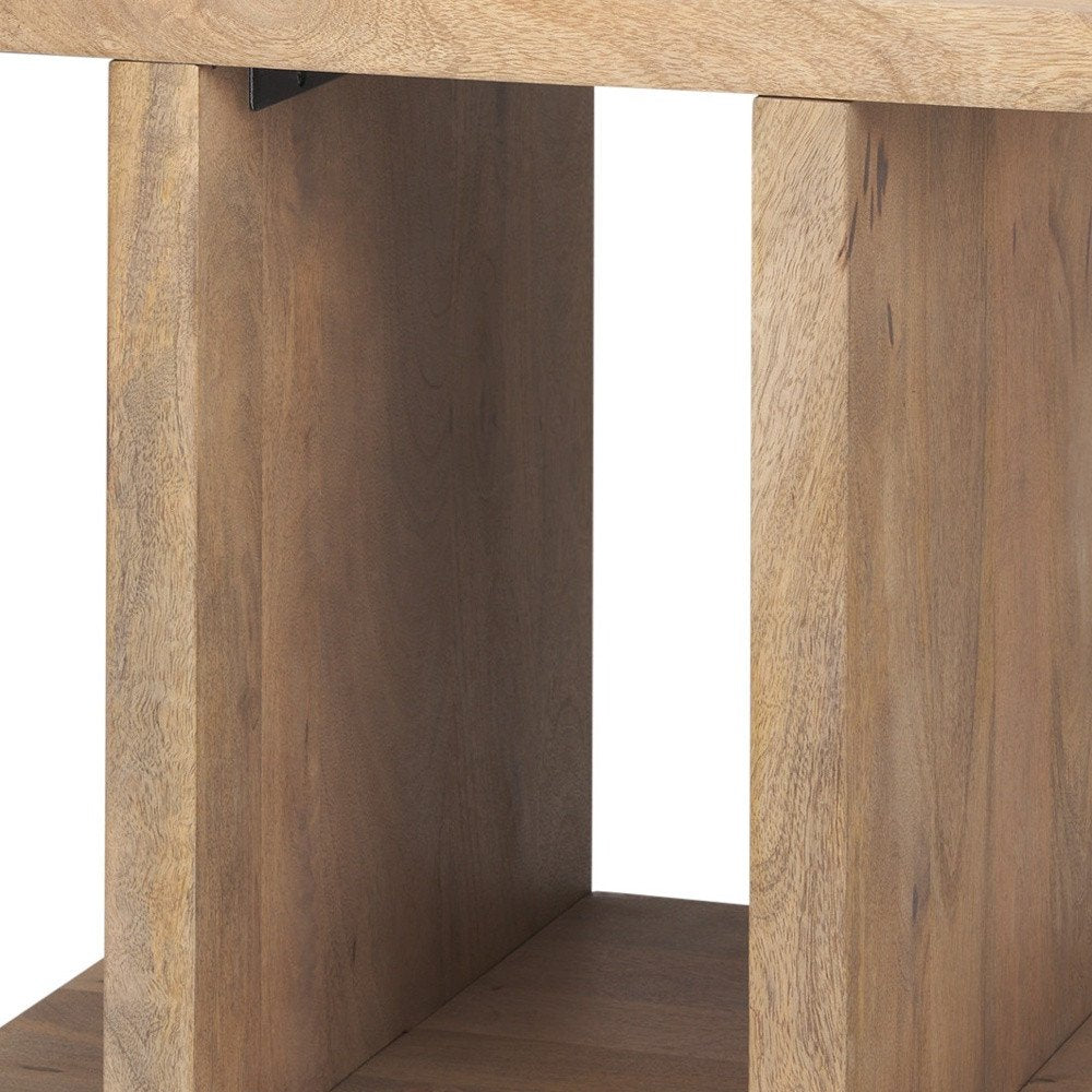 22" Brown Solid Wood Sled End Table With Shelf