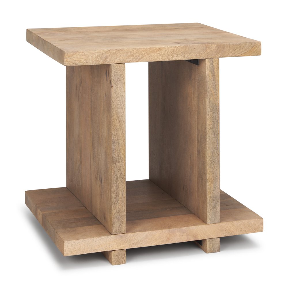 22" Brown Solid Wood Sled End Table With Shelf