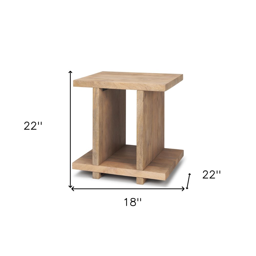 22" Brown Solid Wood Sled End Table With Shelf