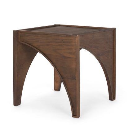 24" Brown Wood Modern Arched Square End Table