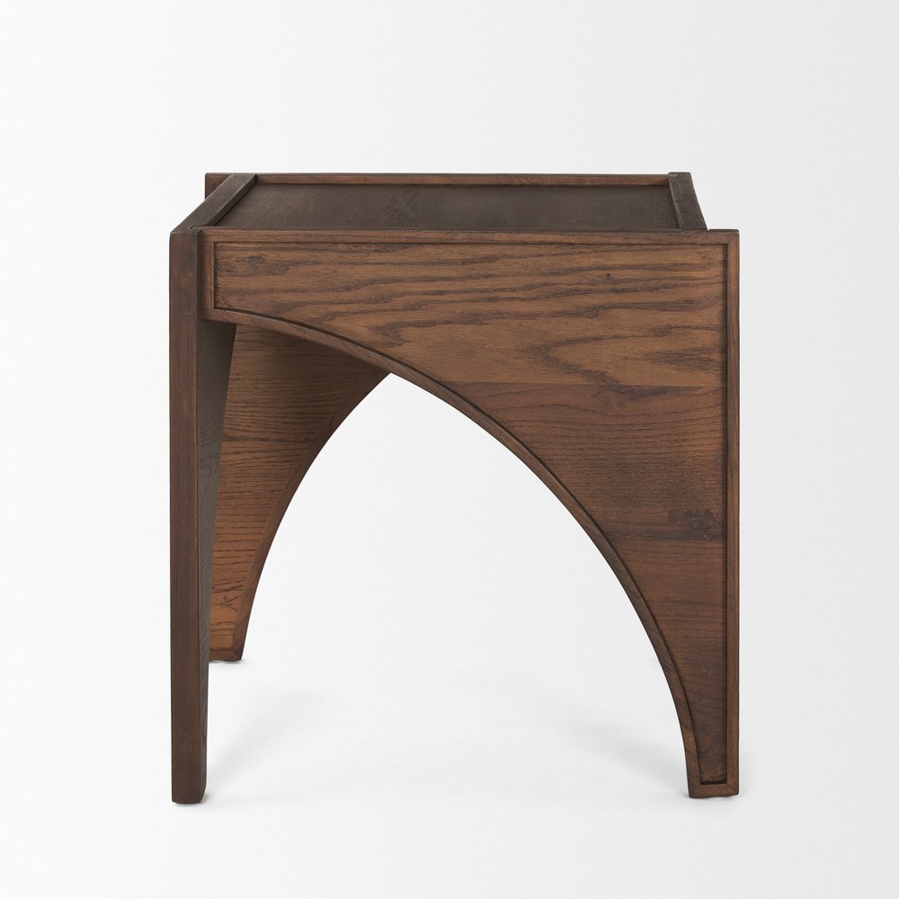 24" Brown Wood Modern Arched Square End Table