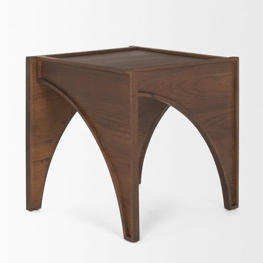 24" Brown Wood Modern Arched Square End Table
