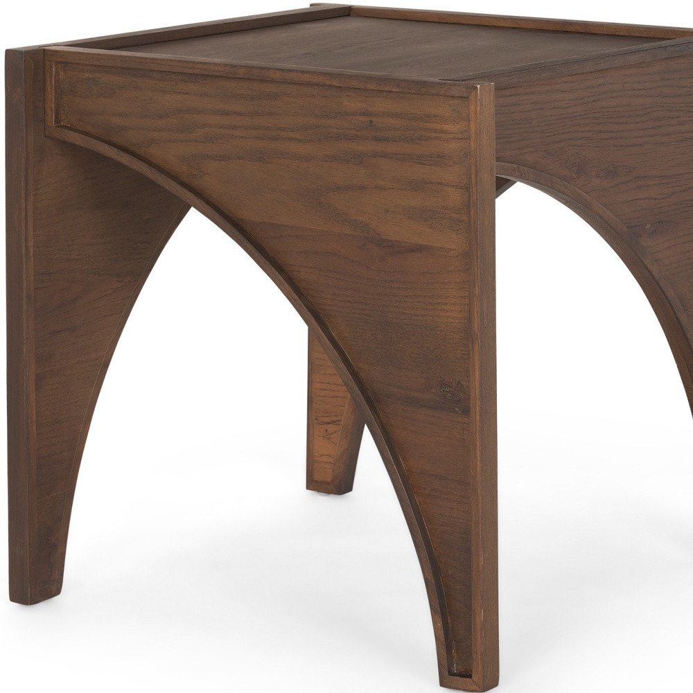 24" Brown Wood Modern Arched Square End Table